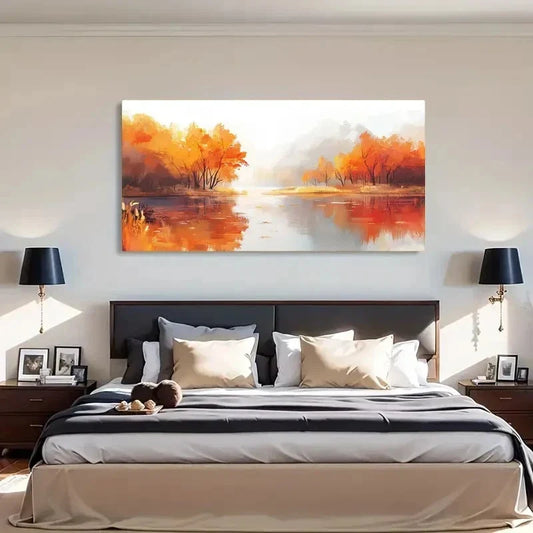 Autumn Landscape Peaceful Wall Art Canvas Office Home Room Framed 120x60cm