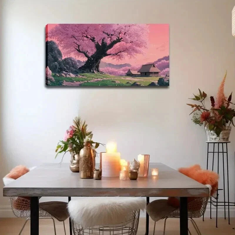 Japanese Pink Sakura Blooms Wall Art Canvas Office Home Room Framed 120x60cm