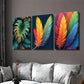3pcs Colorful Feather and Tropical Leaf Wall Art Set Canvas Framed 40x60cm - High Quality Print 100% Australian Made Wall Canvas Ready to Hang