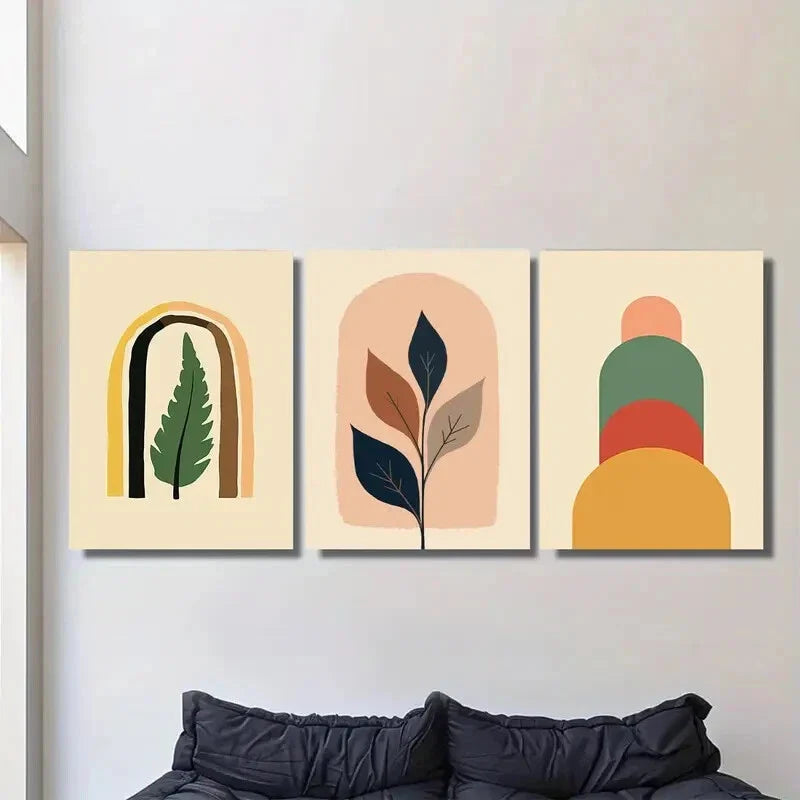3pcs Botanical Leaf Modern Abstract Metal Print Ready to Hang Art