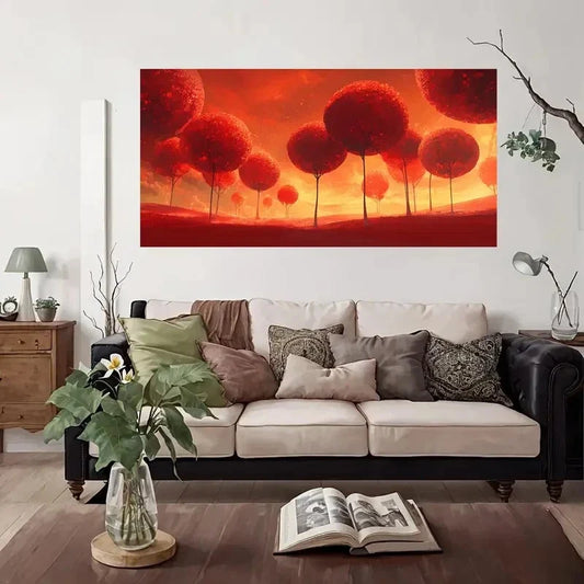 Red Trees Fantasy Wall Art Canvas Office Home Room Framed 80x45cm