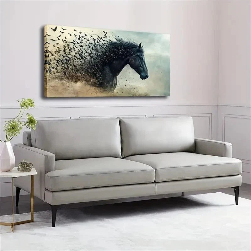 Majestic Horse Bird Feather Wall Art Canvas Office Home Room Framed 120x60cm