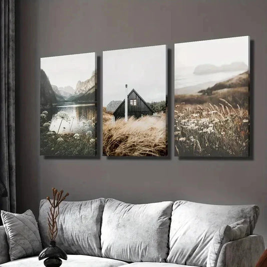 3pcs Natural Wildflower Landscape Photograph Wall Art Set Canvas Framed 40x60cm - High Quality Print 100% Australian Made Wall Canvas Ready to Hang