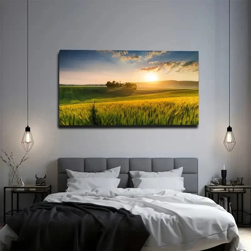 Golden Wheat Field Wall Art Canvas Office Home Room Framed 80x45cm