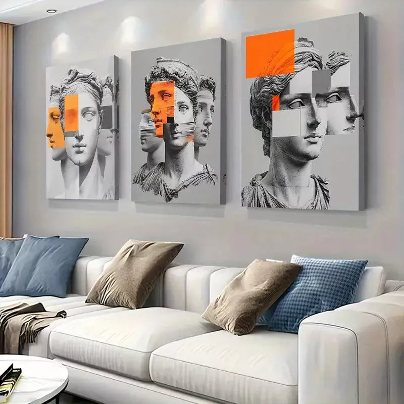 3pcs Modern Artistic Statue Portrait  Wall Art Set Canvas Framed 40x60cm - High Quality Print 100% Australian Made Wall Canvas Ready to Hang