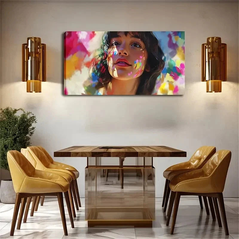 Dark Curly Hair Female Face Wall Art Canvas Office Home Room Framed 120x60cm