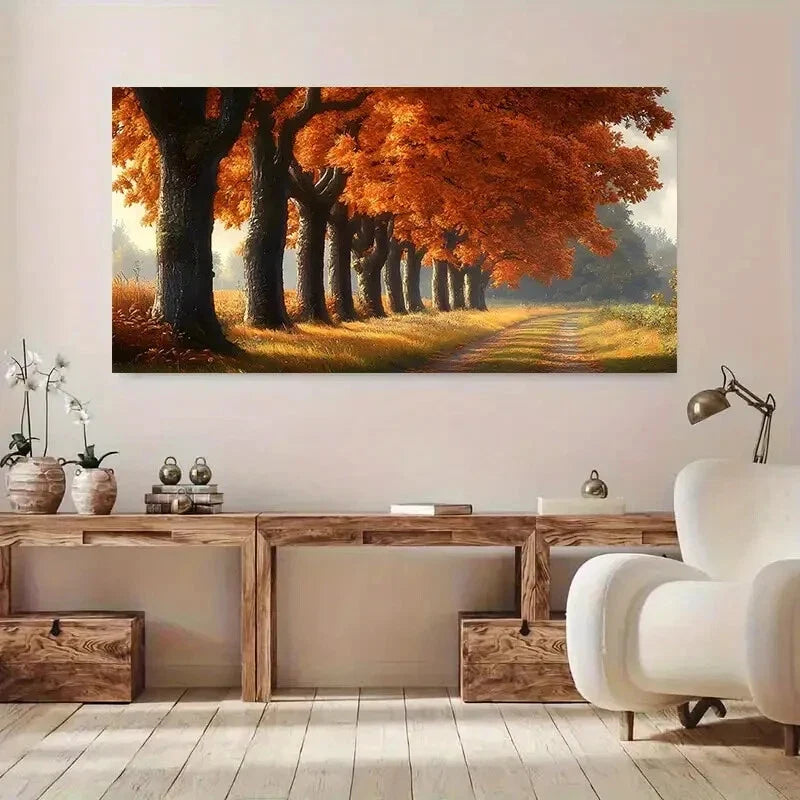 Vibrant Red Trees & Serene Snow Wall Art Canvas Office Home Room Framed 120x60cm