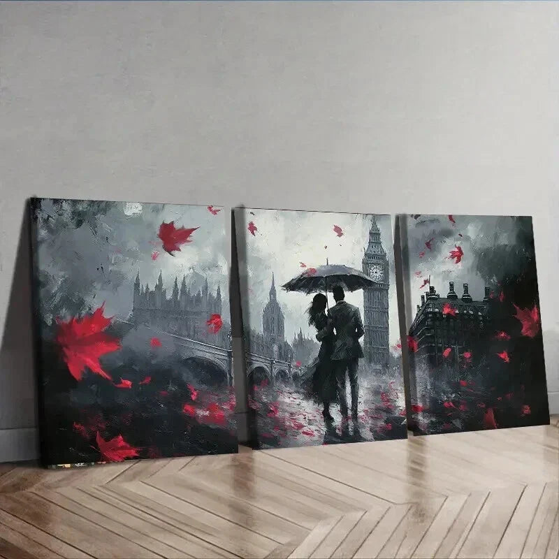 3pcs Romantic London Big Ben Dark Shadow Perfect Wall Art Set Canvas Framed 40x60cm - High Quality Print 100% Australian Made Wall Canvas Ready to Hang