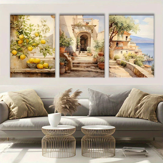 3pcs Painting Vintage Italian Lemon Plant Metal Print Ready to Hang Art
