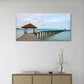 Wooden Pier and Beach Landscape Wall Art Canvas Office Home Framed 80x45cm