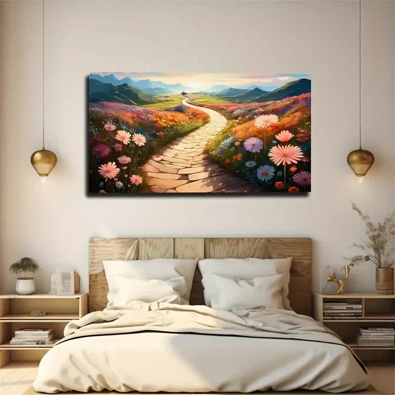 Vibrant Meadow Blooming Wall Art Canvas Office Home Room Framed 120x60cm