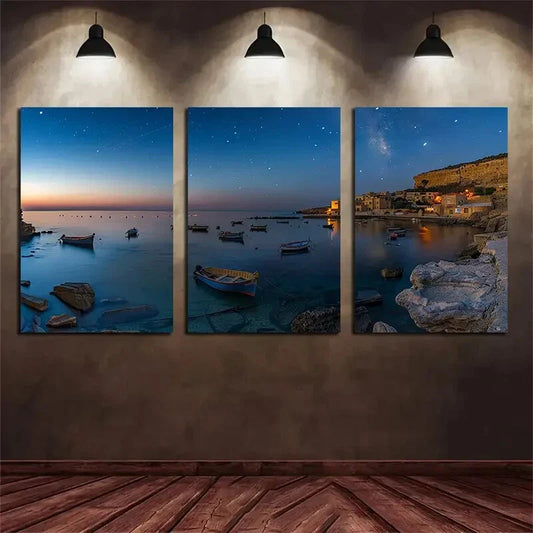 3pcs Port Scenic Ocean Nature Metal Print Ready to Hang Art