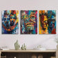 3pcs Abstract Masks Vibrant African Face Wall Art Set Canvas Framed 40x60cm - High Quality Print 100% Australian Made Wall Canvas Ready to Hang