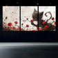 3pcs Whimsical Cat and Roses Red Eyes Metal Print Ready to Hang Art