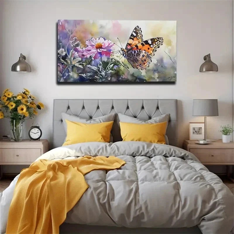 Butterfly On Pink Flowers Suit Wall Art Canvas Office Home Room Framed 80x45cm