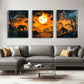 3pcs Majestic Elephants Sunset Safari Perfect Wall Art Set Canvas Framed 40x60cm - High Quality Print 100% Australian Made Wall Canvas Ready to Hang