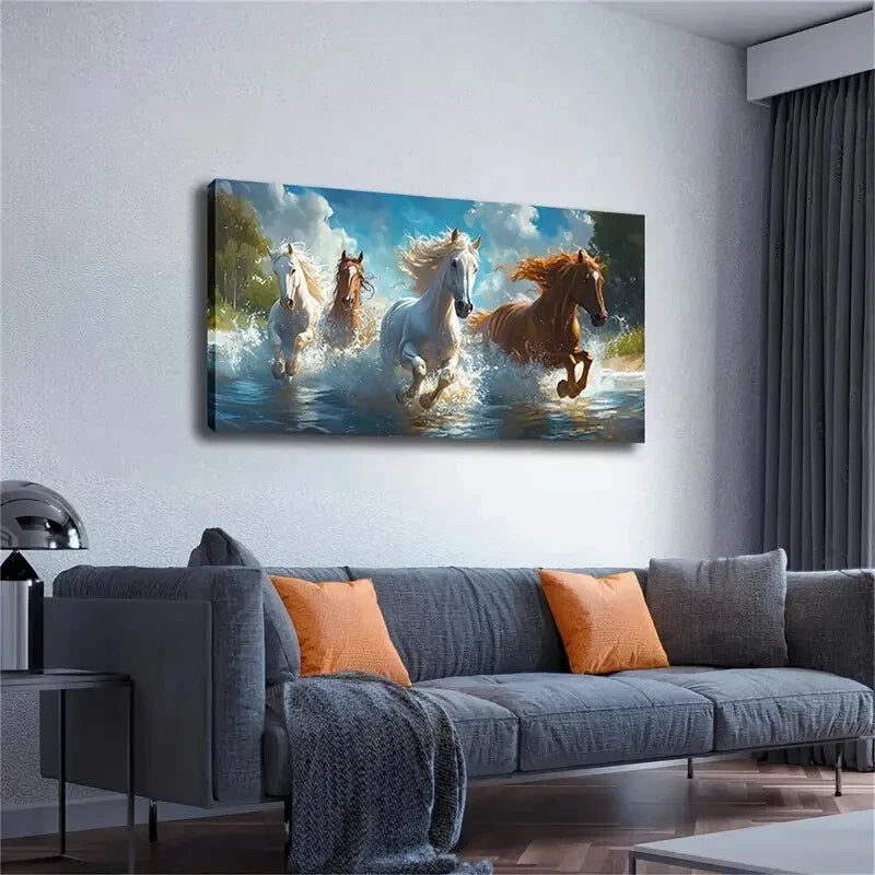 White Brown Horses Exquisite Wall Art Canvas Office Home Room Framed 120x60cm