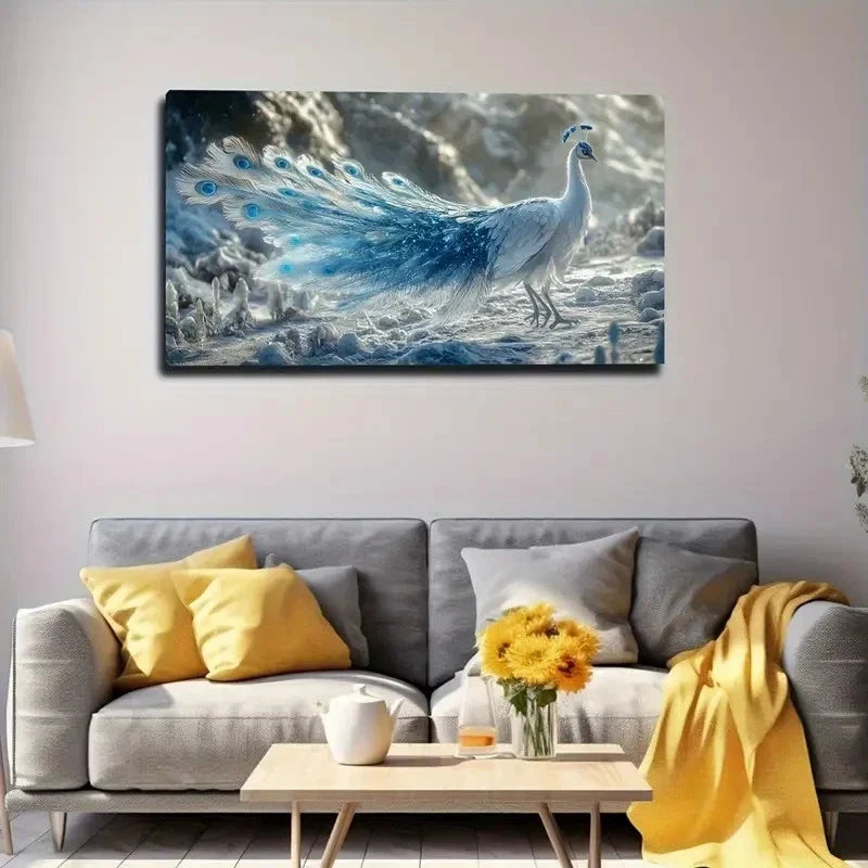 White Peacock Feathers Dreamy Wall Art Canvas Office Home Room Framed 120x60cm