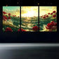 3pcs Red Rose River Sunrise Beach Metal Print Ready to Hang Art