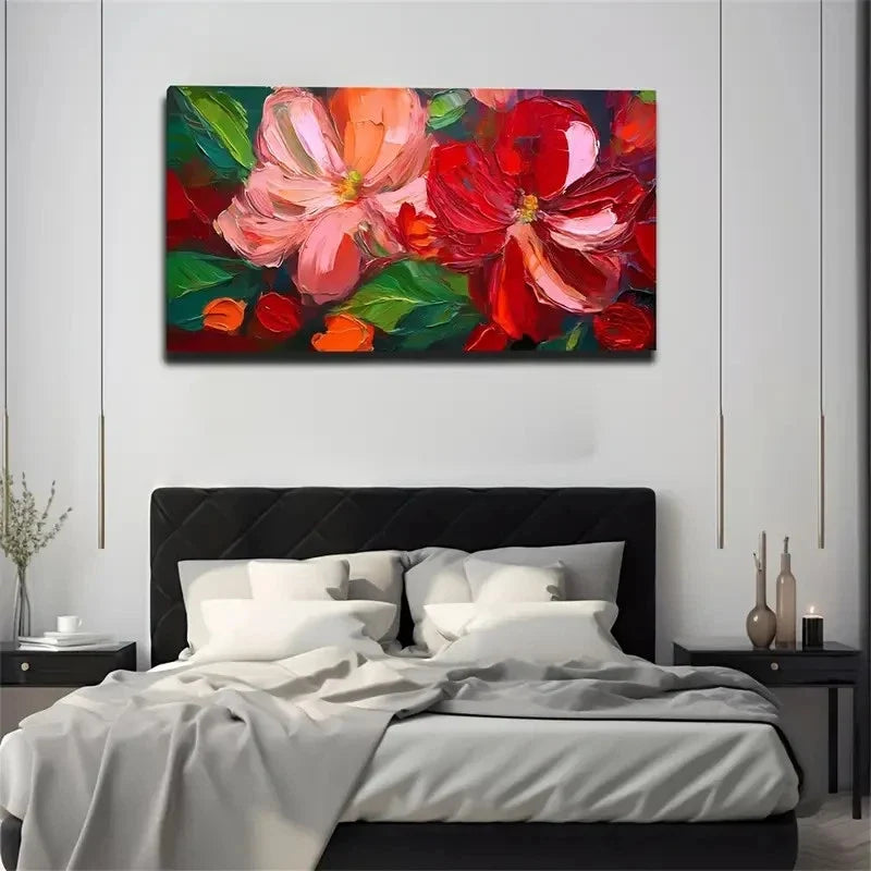 Red Flowers Exquisitely Wall Art Canvas Office Home Room Framed 80x45cm