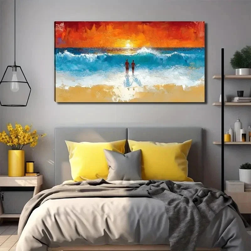 Wave Beach Sunrise Decorative Wall Art Canvas Office Home Room Framed 120x60cm