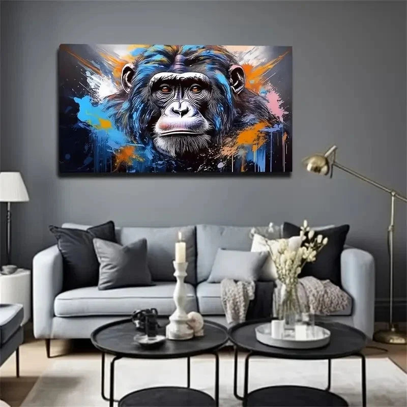 Large Silent Color Gorilla Wall Art Canvas Office Home Room Framed 80x45cm