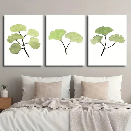 3pcs Green Plant Ginkgo simple Plant Leaf Metal Print Ready to Hang Art