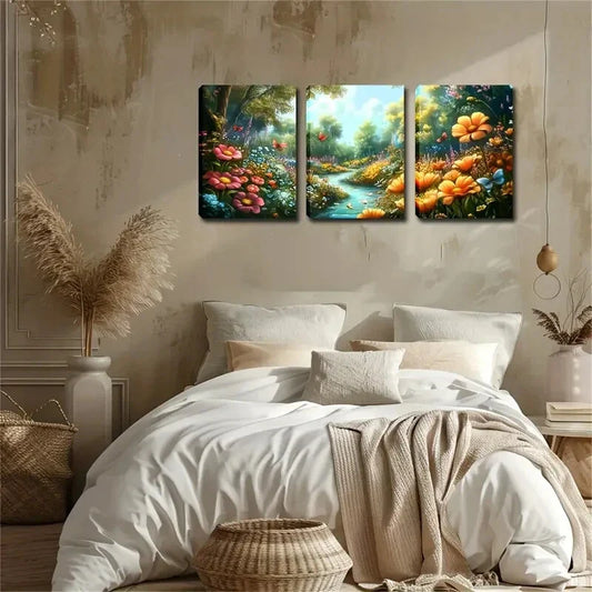 3pcs A Variety Of Flowers Romantic Style Wall Art Set Canvas Framed 40x60cm - High Quality Print 100% Australian Made Wall Canvas Ready to Hang