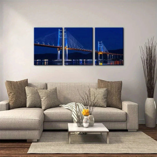 3pcs Neon Light Golden Gate Bridge View Metal Print Ready to Hang Art