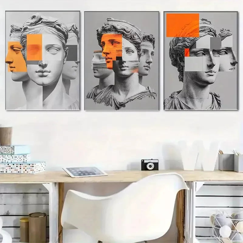 3pcs Modern Artistic Statue Portrait  Wall Art Set Canvas Framed 40x60cm - High Quality Print 100% Australian Made Wall Canvas Ready to Hang