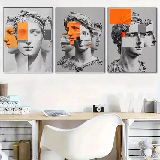 3pcs Modern Artistic Statue Portrait  Wall Art Set Canvas Framed 40x60cm - High Quality Print 100% Australian Made Wall Canvas Ready to Hang