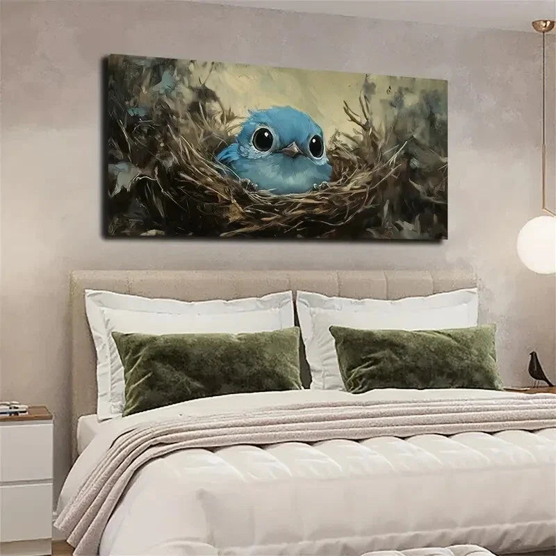 Blue Bird In Nest Nordic Style Wall Art Canvas Office Home Room Framed 120x60cm