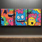 3pcs Monster Theme for Home Colorful Perfect Wall Art Set Canvas Framed 40x60cm - High Quality Print 100% Australian Made Wall Canvas Ready to Hang