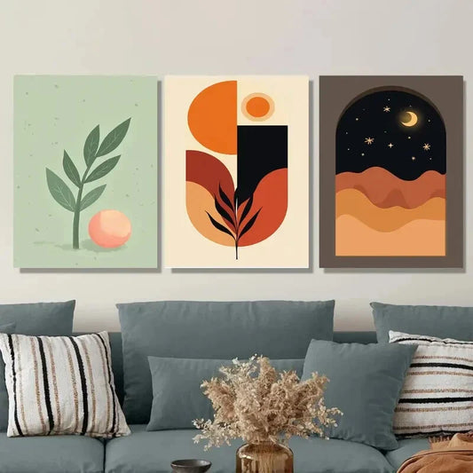 3pcs Modern Abstract Boho Style Nature Colorful Wall Art Set Canvas Framed 40x60cm - High Quality Print 100% Australian Made Wall Canvas Ready to Hang