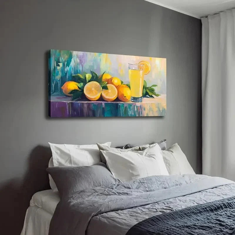 Vibrant Citrus Drink Lemonade Wall Art Canvas Office Home Room Framed 120x60cm