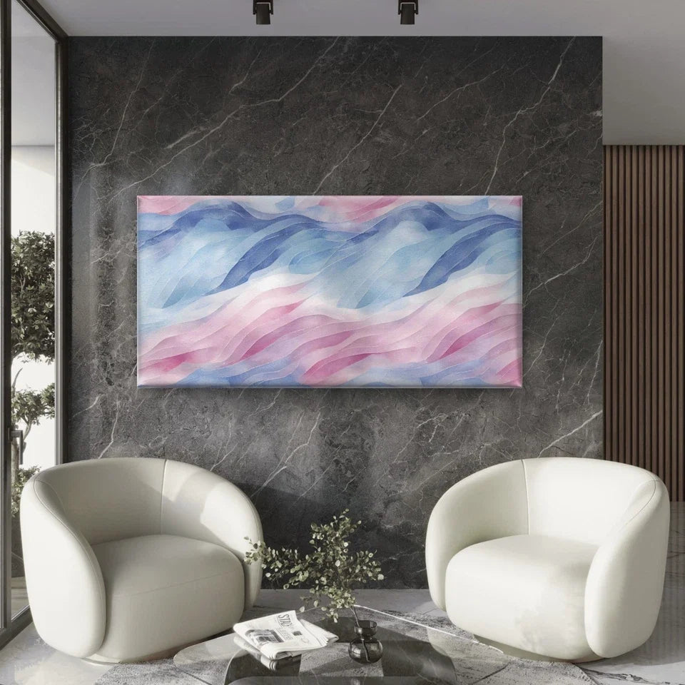 Blue Pink Swirls Wall Art Canvas Office Home Room Framed 120x60cm