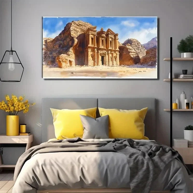 Large Ancient Ruins Wall Art Canvas Office Home Room Framed 80x45cm