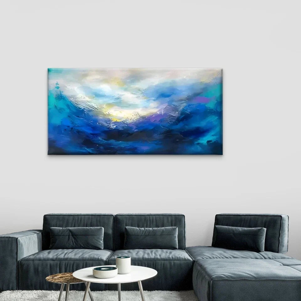 Blue Sky & Clouds Modern Wall Art Canvas Office Home Room Framed 80x45cm