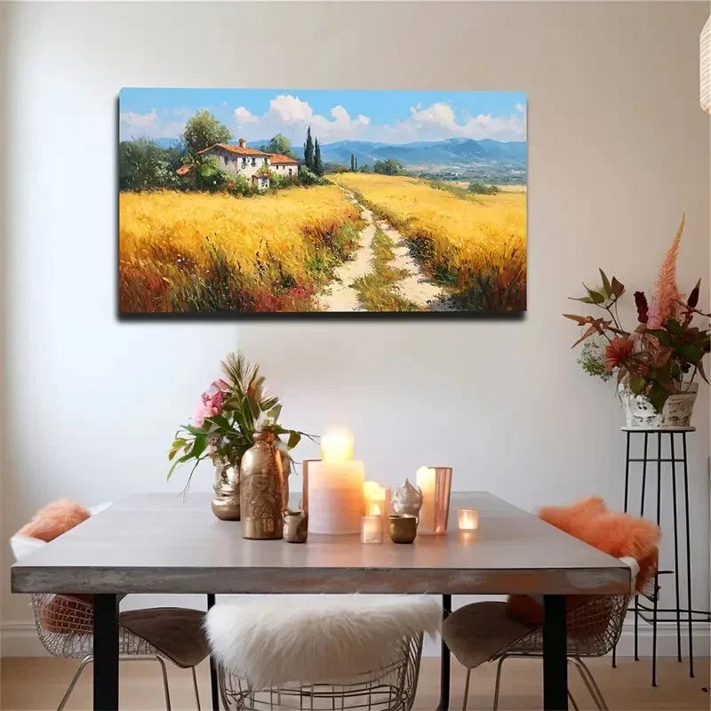 Realistic Golden Wheat Field Wall Art Canvas Office Home Room Framed 120x60cm