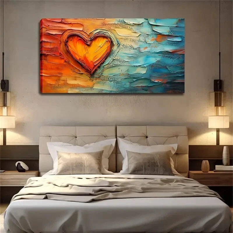 Orange-Red Heart Pattern Modern Wall Art Canvas Office Home Room Framed 120x60cm