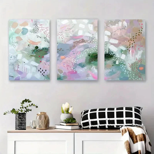 3pcs Abstract Floral & Geometric Modern Metal Print Ready to Hang Art