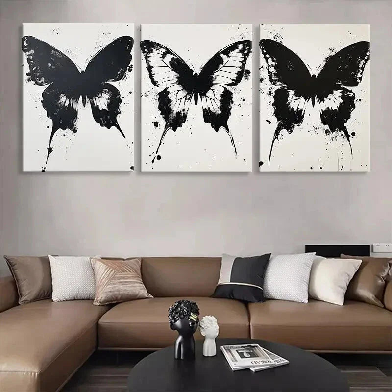 3pcs Black and White Butterfly Décor Perfect Wall Art Set Canvas Framed 40x60cm - High Quality Print 100% Australian Made Wall Canvas Ready to Hang