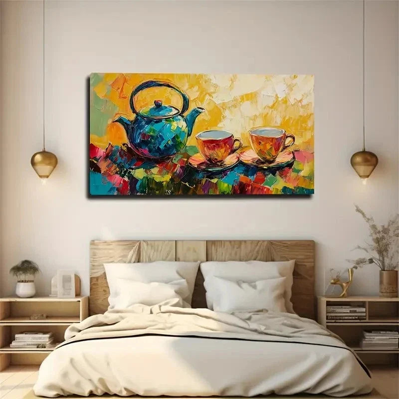 Bohemian Modern Kettle Cups Wall Art Canvas Office Home Room Framed 120x60cm