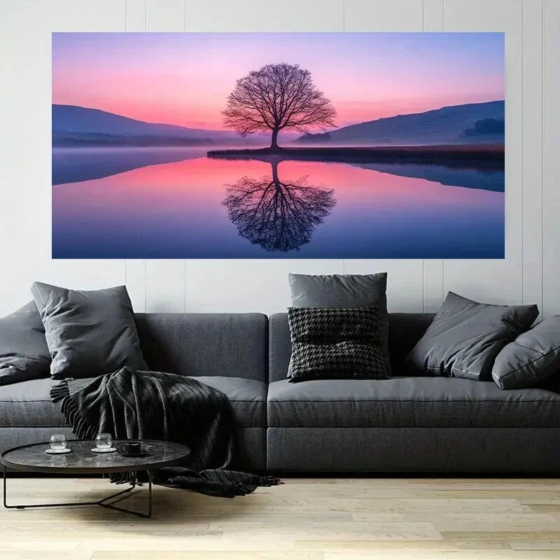 Trees on the Lake Sunset Wall Art Canvas Office Home Room Framed 120x60cm