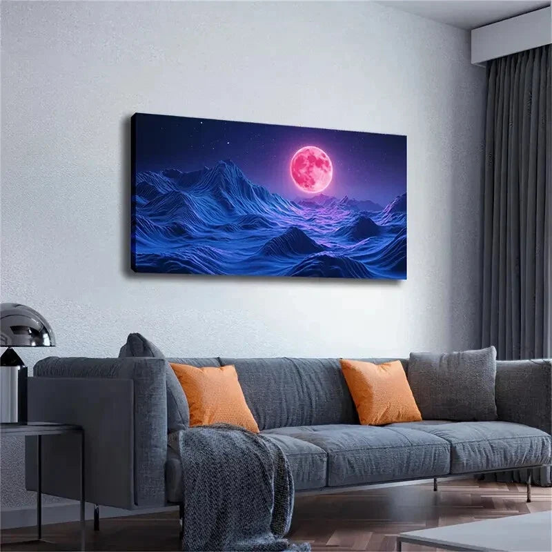 Fantasy Alien Landscape Moonlit Wall Art Canvas Office Home Room Framed 120x60cm