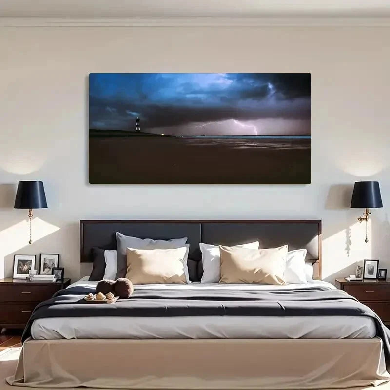 Lighthouse Ocean Storm Seaside Wall Art Canvas Office Home Room Framed 120x60cm