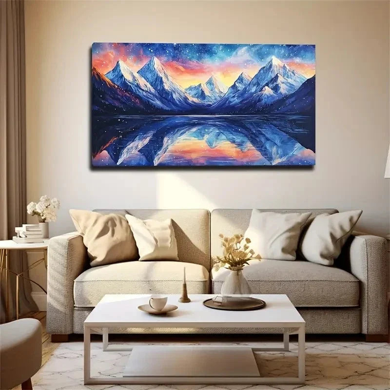Vibrant Mountain Reflection Wall Art Canvas Office Home Room Framed 120x60cm
