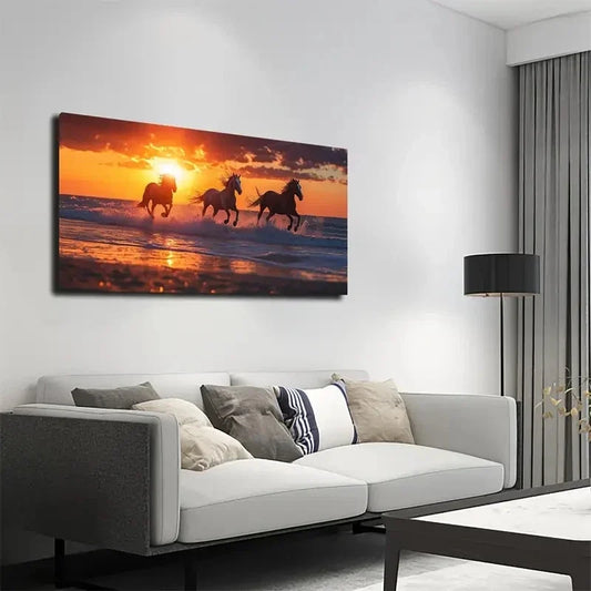 Three Galloping Horses Wall Art canvas office home room framed 120x60cm