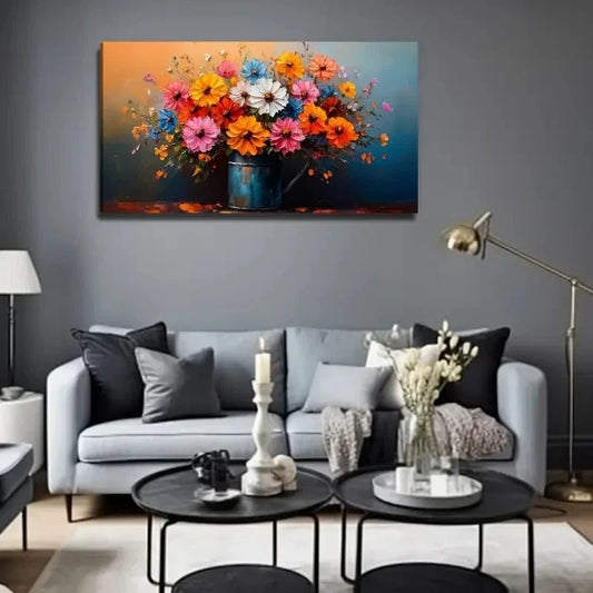 Colorful Daisy Floral Decor Wall Art Canvas Office Home Room Framed 80x45cm