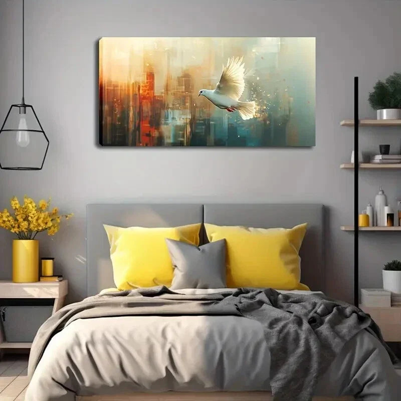 Serene White Dove in Flight Wall Art Canvas Office Home Room Framed 120x60cm